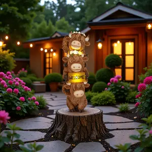 Outdoor Solar Energy Garden Decoration High Mountain Cow Statue with Flower Fun Three Highs Earth Cow for Father's Day Gift Summer Courtyard Lawn Eco-Friendly Fun Design