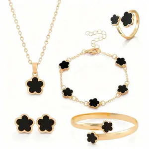 6Pcs Gold Plated Flower Jewelry Set for Women - Affordable Luxury Lucky Floral Design Necklace Earrings Bracelet Bangle Ring Set, Elegant Trendy All-match & Exquisite Non Tarnish Vintage Accessories Gift for Her Birthday Valentine's Day Party Daily Decor