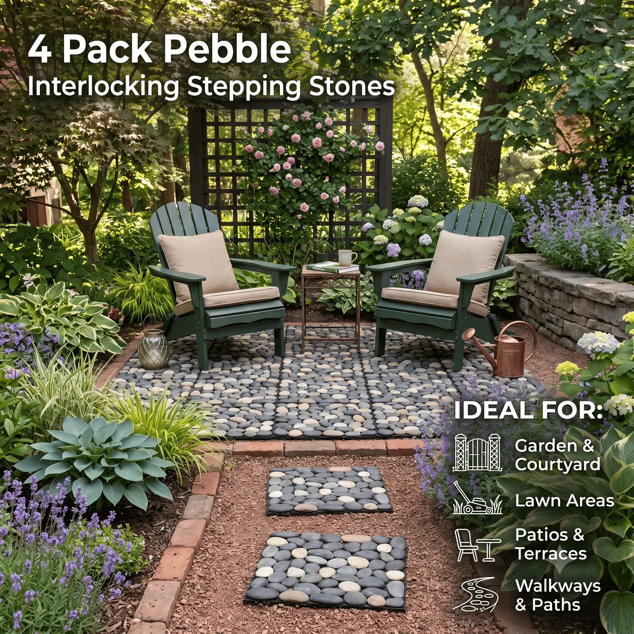 jxgzyy 4-Piece Interlocking Square Pavers (11.8" in), Weatherproof Anti-Slip Grip Drain Water Pebble Look Stepping Stones for Outdoor Patio, Garden Landscaping, Lawn Walkway