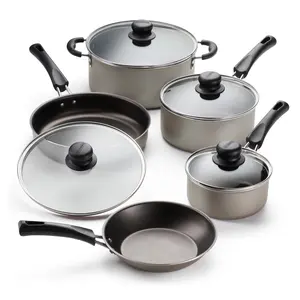 9PcsNonstick Kitchen Cookware PTFE/PFOA/PFOS-Free Heat Resistant Kitchenware Set w/Saucepan, Frying Pans, Cooking Pots, Casserole, Lids,Non Toxic, Dishwasher Safe,Two colors available