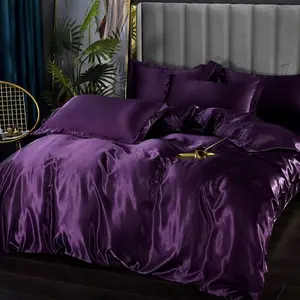 Silk Duvet Cover Without Filler,Luxury Soft Deep Purple Quilt Cover,Adults Bedroom Decor Chic Luxurious Silky Bedspread Cover,Zipper,No Comforter