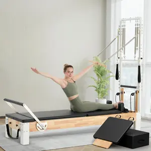 [3 packages shipping] PAETA Wooden Pilates Reformer with Tower & Mat – Home & Studio Pilates Machine with Sitting Box and Jumpboard Yoga Equipment Stretching Gear
