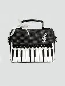 Small niche design practical texture creative style Fashionable handbag, piano shaped design, decorated with lace lace, bow, and musical note elements, can accommodate keys, lipstick, mobile phones, multi back single shoulder crossbody bag