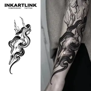 INKARTLINK Tattoo Tech, 2 Sheets Semi-Permanent Temporary Tattoos, Snake Design, Adult Art Design,Lasts 1-2 Weeks, Waterproof, Realistic Look, No Adhesive, No Reflection,For Man And Woman,Ideal for Swimming, Party