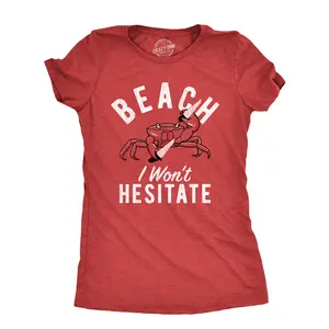 Womens Beach I Wont Hesitate T Shirt Funny Threatening Violent Crab Joke Tee for Ladies Funny Womens T Shirts Cute Vintage Fashion Casual Ladies T-Shirt Gift Funny Sarcastic Top Women's Novelty Tees Red -