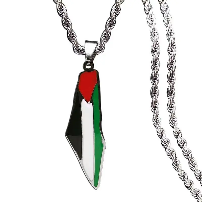 Men’s Palestinian Map Flag Stainless Steel Gold-Tone Necklace, Exquisite Jewelry Gift, Ethnic Pendant Chain Fashion Accessory