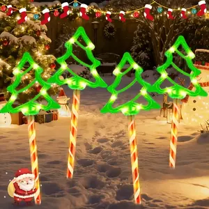 4pcs Christmas Tree Cane Candy Light Set, 8 Modes, Holiday Outdoor Display Lights, Christmas Decoration, IP44 Suitable for Outdoor Garden Lawn Pathway Marking, Christmas Party, Christmas Decorations, Outdoor Decorative Lights