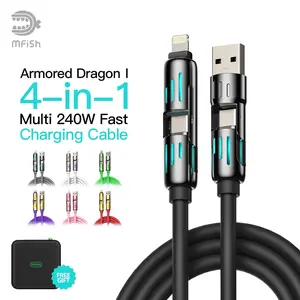 mfish Universal 4-in-1 Multi USB Charging Cable with USB A,Type C,Lightning-MAX 240W Fast Charging&Data Sync for iPhone17&Samsung Chargers Durability
