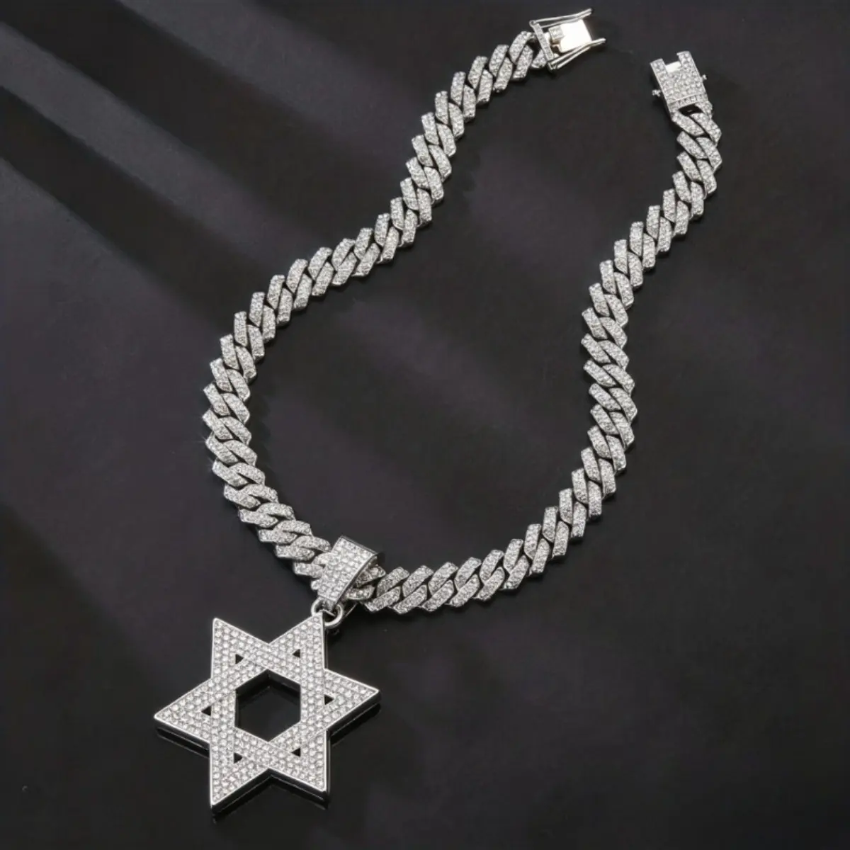 Men's Iced-Out Hexagram Star of David Pendant Necklace, Hollow Bling Zirconia, Hip Hop Rapper Streetwear Statement Costume Jewelry Gift Accessory