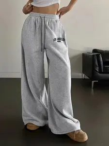 "Los Angeles" Wide Leg Sweatpants - Y2K Baggy Streetwear Grey Trousers