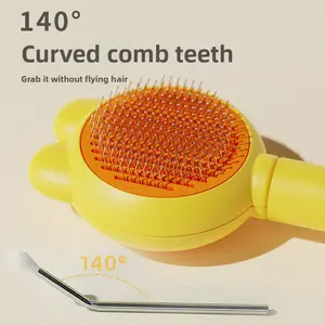 Ergonomic One Button Clean Pet Comb Gentle Deshedding Bristle Brush Effective Floating Hair Removal for Dog Cat Home Grooming