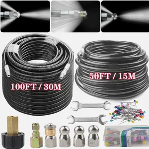 50/100FT Sewer Jetter Nozzles Kit - 5800PSI Drain Cleaning Hose for Effective Sewer Cleaning Heavy Duty Pressure