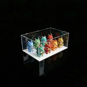 Clear Acrylic Simple Self-Assembly Display Box with White Base, Removable Figures Toys Props Display Riser Stand, Cube Countertop Decorative Storage Box for Home Organization, 40*25*15cm(Model not included)