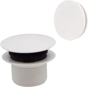 Westbrass 1-1/2" NPSM Mushroom Tip-Toe Drain Stopper for Bathtub, White Powder Coat, With Illusionary Overflow Faceplate
