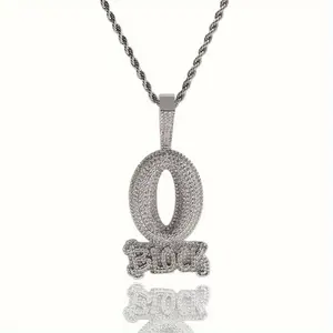 Funky Hip Hop Necklace AU3509409 - Iced Out O Block Pendant in Alloy Golden-Tone with Rhinestones for Men & Women Urban Streetwear Accessory cuban link chain initialnecklace cross necklace men's jewelry vintage jewelry name necklace  fashion