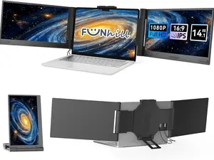 Laptop Screen Extender 14 inch Laptop Monitor Extender 1080P IPS, Triple Portable Monitor for Laptops 13-17.3" with USB-C DP/HDMI Port, Plug-Play Portable Screen for Windows/Mac/Chrome/Android