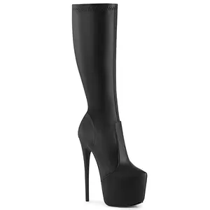Pleaser Jubilant-2000 Women's Knee-High Platform Boot - Black Stretch Vegan Leather, Stiletto Heel, Stylish Women's Footwear