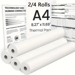 2/4 Rolls A4 Thermal Paper, Quick Drying 21x29.6 Cm, Thick Glossy, Suitable for Portable Devices, Compatible Use, Smooth Printing, Enhanced Clarity