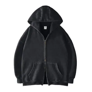 FAIABLE Unisex Oversized Acid Wash Sweatshirt with Double Zipper – Soft Fabric Washed Long Sleeve Pullover for Ultimate Comfort and Vintage Style – Minimalist Tops Perfect Basic Hoodie for Every Casual Occasion