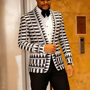Men's black and white Green Coffee Brown Red striped printed jacket Blazer Printed Suit Jacket Slim Fit Dinner Sport Coat Blazers