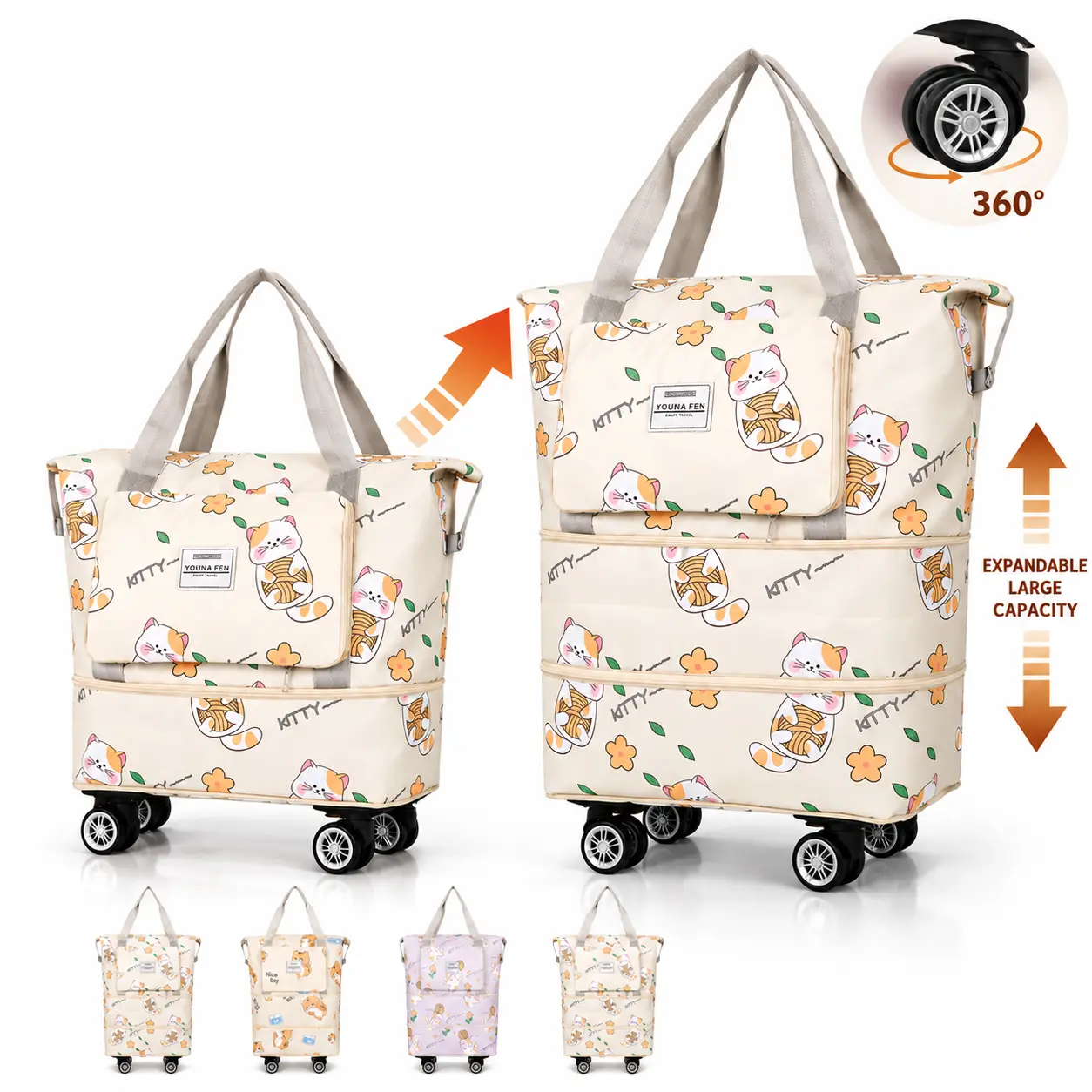 Multi-functional Clothes Storage Bag Large Capacity Hand Luggage Duffel with Universal Wheels Portable Travel Organizer for Weekend & Short Trips