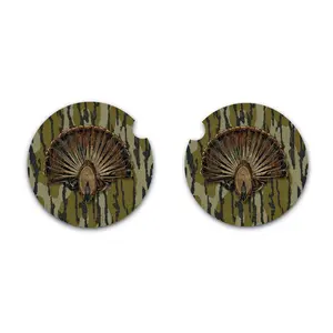 Turkey Timber Camo Car Coasters, Set of Two, Neoprene Car Cup Holder, Interior Car Accessories