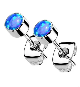 Blue Opal Titanium Bezel Earrings