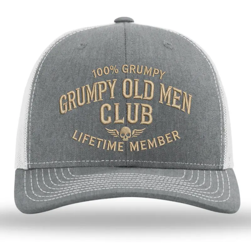 Grumpy Old Men Club Premium Embroidered Dad Hat, Classic Dad Cap Style, Embroidered Logo, Polyester/Cotton, One-Size Fits Most Heads, Ideal for Daily Commute
