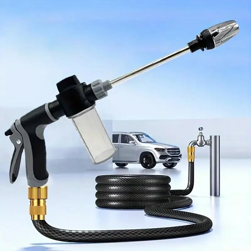 Portable High-pressure Car Washing Water Spray, Car Wash Sprayer, Multi-function Garden Hose Nozzle, Adjustable Thickening Rod Spray, Suitable for Car Cleaning and Pet Cleaning