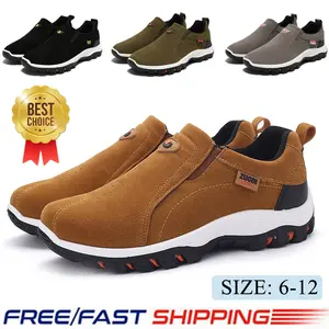 Outdoor Men's Slip On Hiking Shoes, Lightweight Non-slip Durable Work Shoes, Casual Low Top Sneakers