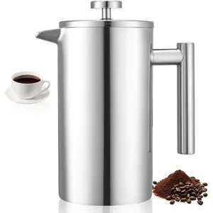 VEVOR French Press Coffee Maker, 34 Ounce 1 Liter Stainless Steel Coffee Press Tea Maker with Filter, Large Double Wall Insulated French Presses Cold Brew for Camping Travel Home Kitchen, BlackVEVOR Super Brand Day