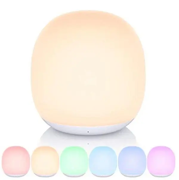 Simple Silicone Baby Night Light with Touch Control, Dimmable 7-Color RGB and Automatic Timer, Adjustable Brightness, USB-C Rechargeable for Nursery, Simple Shape, Babies, Breastfeeding, Auto Shut-Off, Bottom Hook Design
