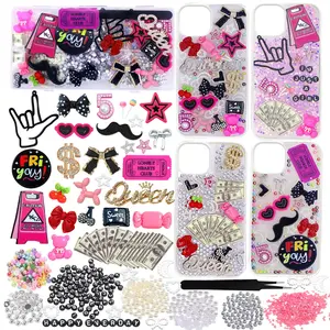 1360 Pcs Junk Case Charms, Junk Phone Case Charm Kit, Charms for Customizing Cases, Kawaii Bow, Letter Beads, Nail Accessories, Flatback Pearls, Rhinestones, Cute Aesthetic Decor for Personalization