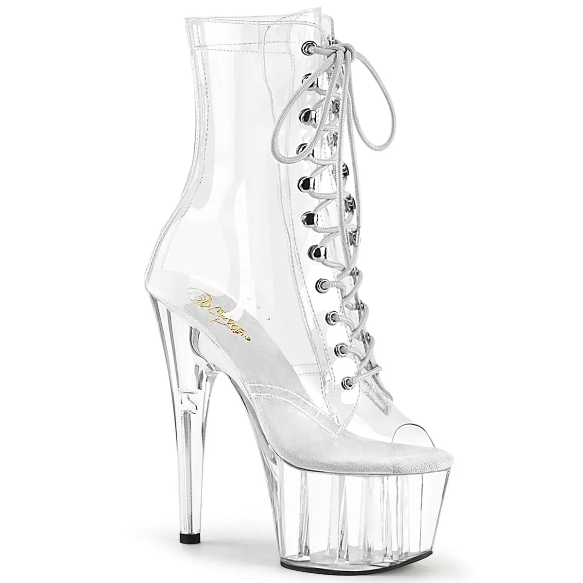 Pleaser ADORE-1021C Clear 7 Inch Heel 2 3/4 Inch Platform Lace-Up Ankle Boot for Women