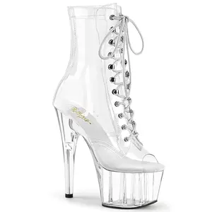 Pleaser ADORE-1021C Clear 7 Inch Heel 2 3/4 Inch Platform Lace-Up Ankle Boot for Women