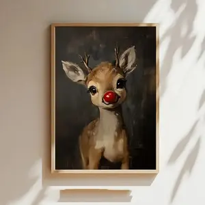 Vintage Oil Painting Wall Art, Nose Deer Design, Ideal for Living Room & Children’s Bedroom Decor, Unique Gift Idea