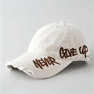 Vintage Washed Baseball CapTrending Coastal Grandmother Aesthetic "Never Give Up" Embroidered Distressed Cotton Hat Adjustable Casual Hat for Daily commute Vacation