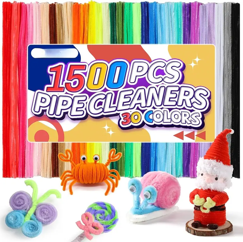 1500 count 30 Colors Quality Pipe Cleaners Bulk, Thick Pipe Cleaners Craft for DIY Craft Projects, Multicolored Limpia Pipas for Art Supplies & Materials, Rainbow Chenille Stems(12inch*6mm)