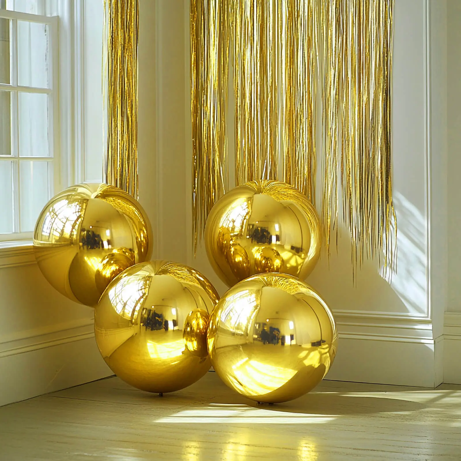 4-Pack 39-Inch Round Metallic Gold Orbz Mylar Foil Balloons, Reusable Helium/Air-Filled Sphere Balloon Decor for Baby Shower, Birthday, Wedding, Graduation