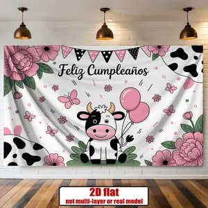 Little Cow Birthday Party Banner 1pc Polyester Decoration Home Room Wall Photo Props Floral Design Ornaments