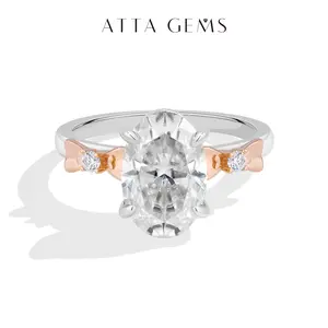ATTAGEMS Unique Design 4.5CT Oval Cut Lab-Grown Moissanite Engagement Ring for Women, 925 Sterling Silver Wedding Anniversary Gift Fine Jewelry New R428, Engagement Rings