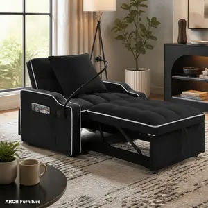 3-in-1 Convertible Arch Sleeper Sofa Chair Bed - Velvet Fabric Sleeper Couch, Pull-Out Bed, Adjustable Backrest, Recliner Angles, Phone Holder, USB/Type-C Charging, Quick Setup, Small Space Indoor Furniture for Living Room, Studio Apartment