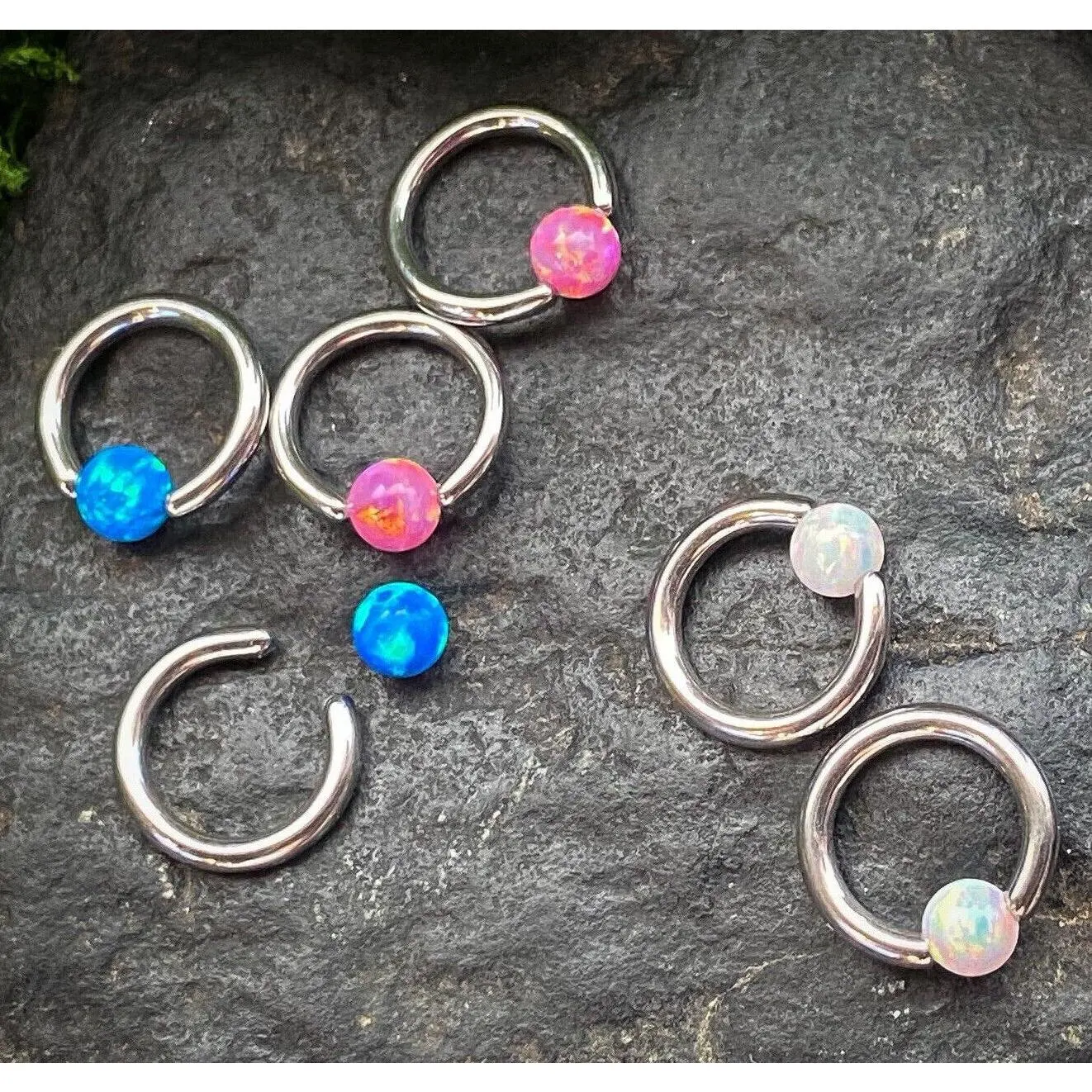 PAIR Synthetic Opal Ball Captive Bead Rings Tragus Helix CBR Body Jewelry