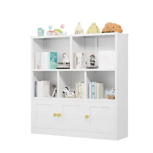 Bookshelf and Toy Storage Organizer with 3 Cabinet and 5 Open Cubbies, Toys Storage Organizer Shelf with Corner Guard,Multifunctional Floor Chest for Playroom and Kid's Room