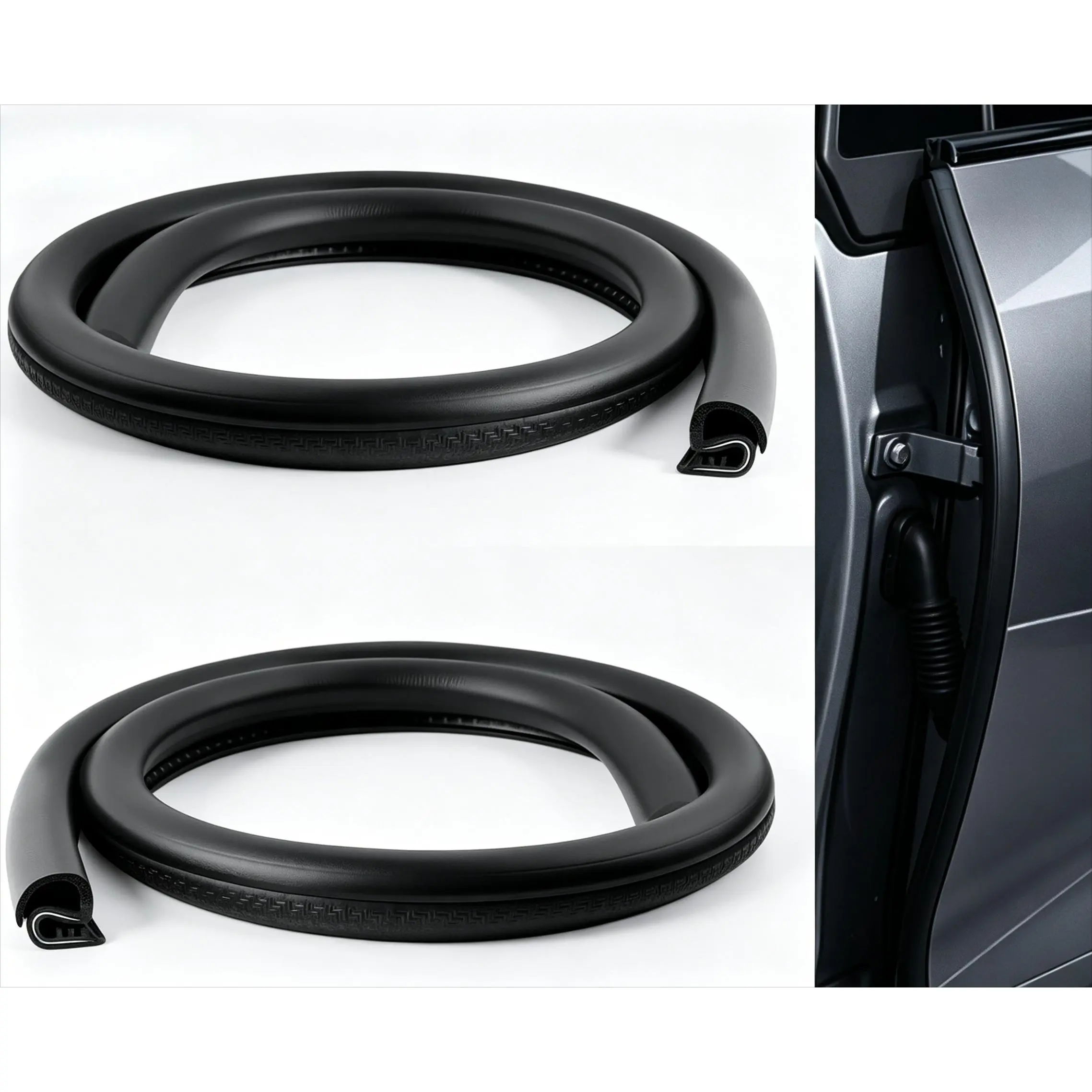 2.62Ft Open-End Car Door Weather Seal (2PCS) | Adjustable Thickened Rubber Edge Trim with U-Shaped Steel Strip & Bayonet