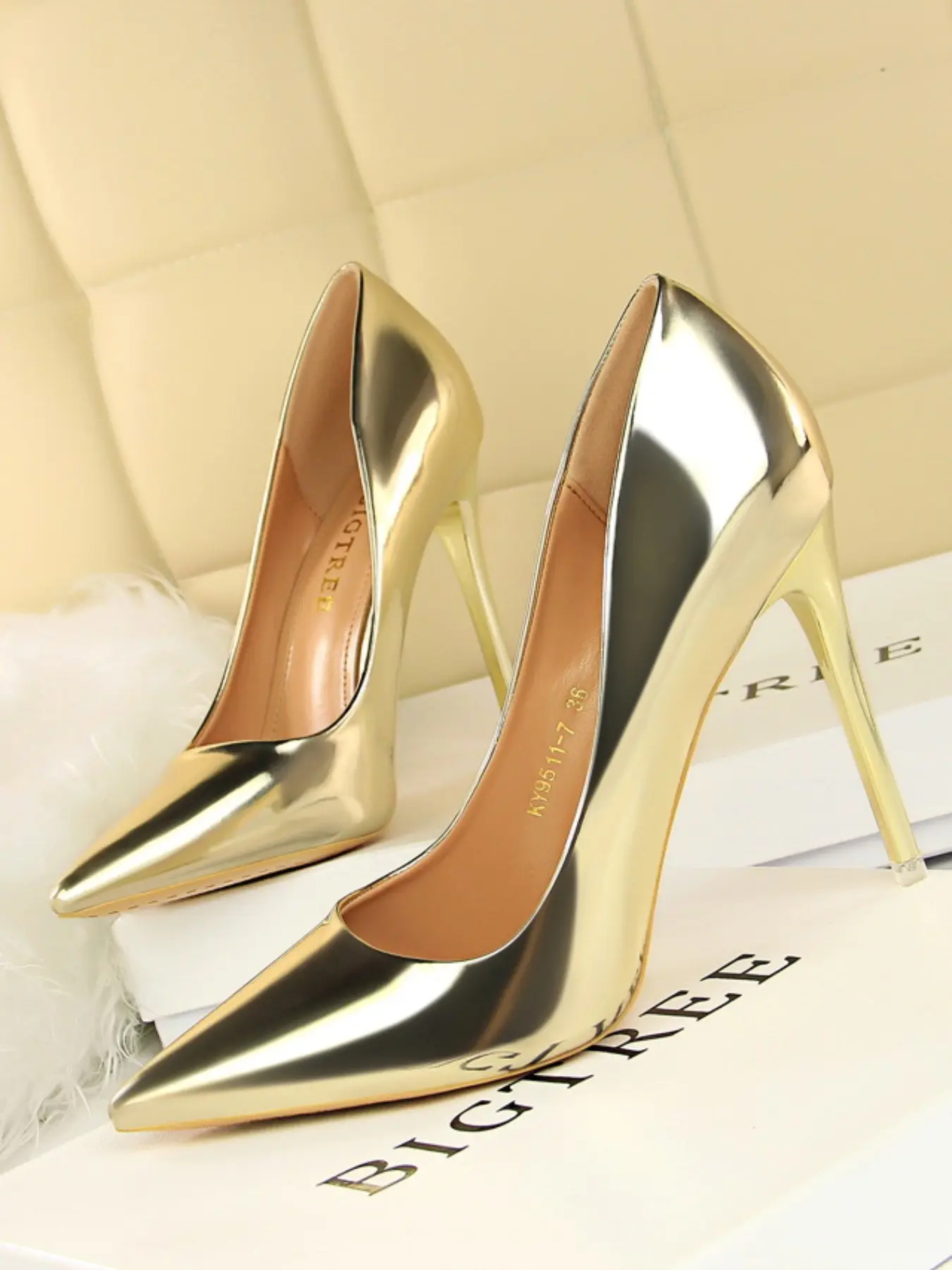 Mirror Metal Pointed Toe Stiletto High Heels Casual Party Shoes, Party Nightclub Shoes, Available in Silver Gold Champagne Gun Color, All Seasons, High Heel Pumps