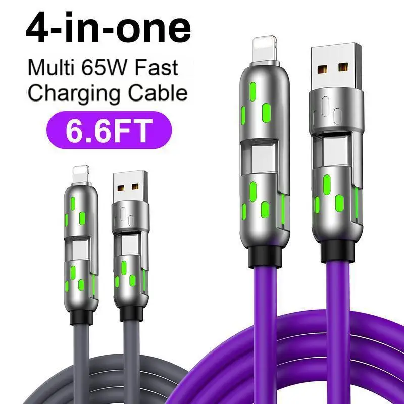 [Buy 1 Get 1 Free]4 in 1 Multi USB Charging Cable, 6.6ft with USB A, Type C, Lightning-MAX240W Fast Charging and Data Sync for iPhone16/15, iPad Pro,