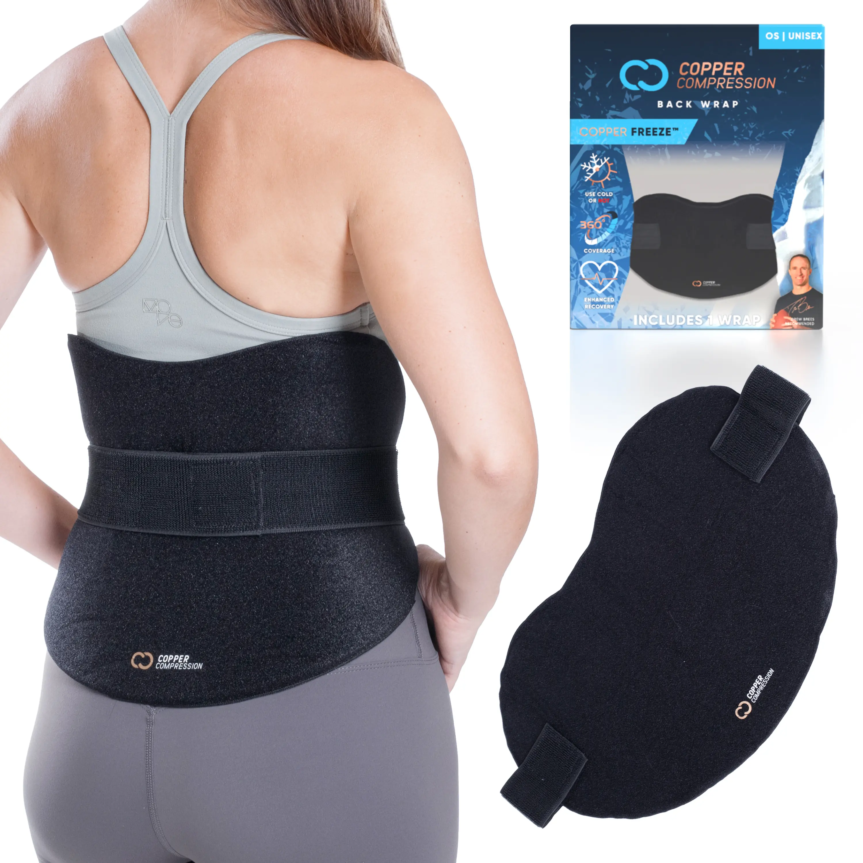 CopperFreeze Hot & Cold Therapy Back & Stomach Wrap | Microwavable & Freezable Lower Back Support | One Size