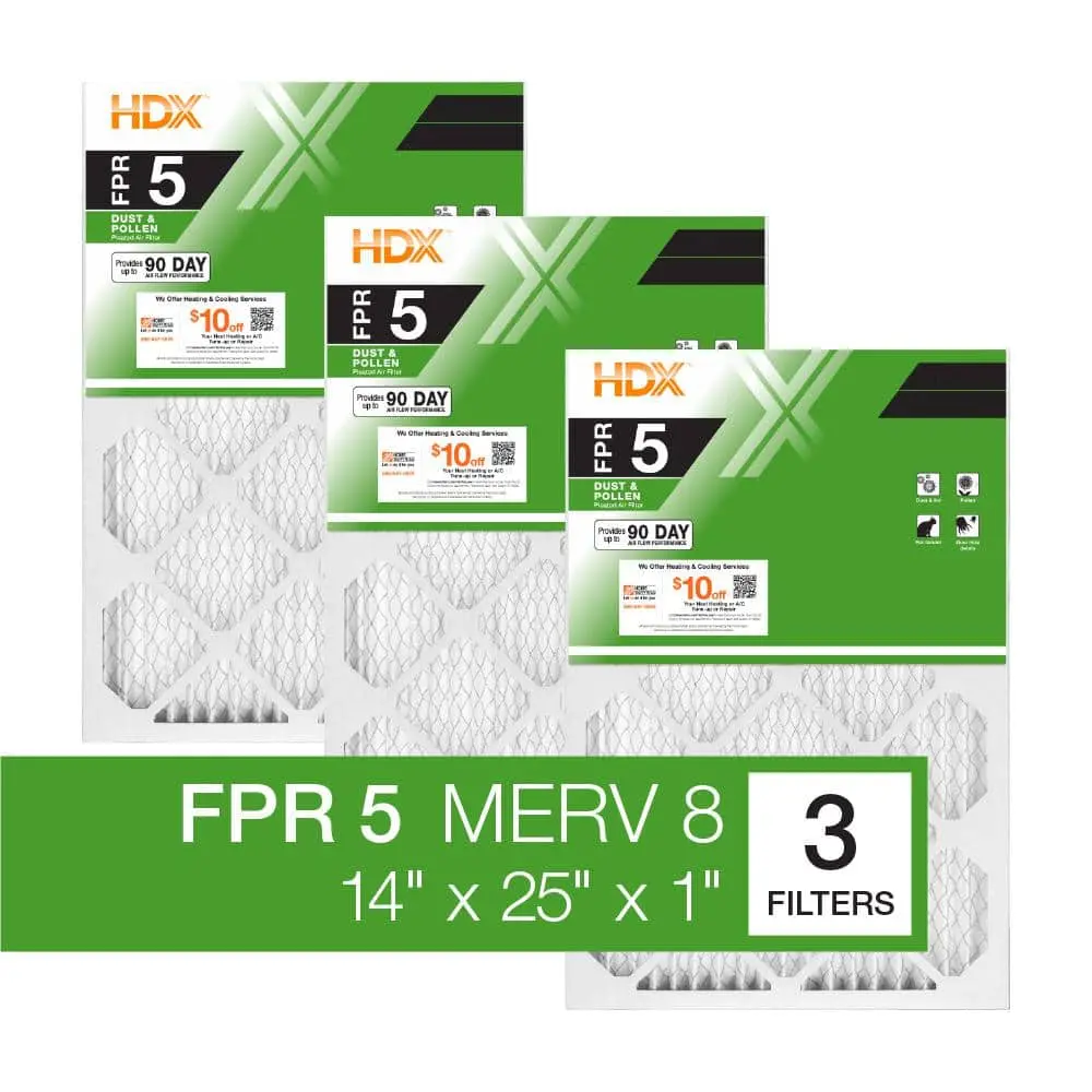 14 in. x 25 in. x 1 in. Standard Pleated Furnace Air Filter FPR 5, MERV 8 (3-Pack)
