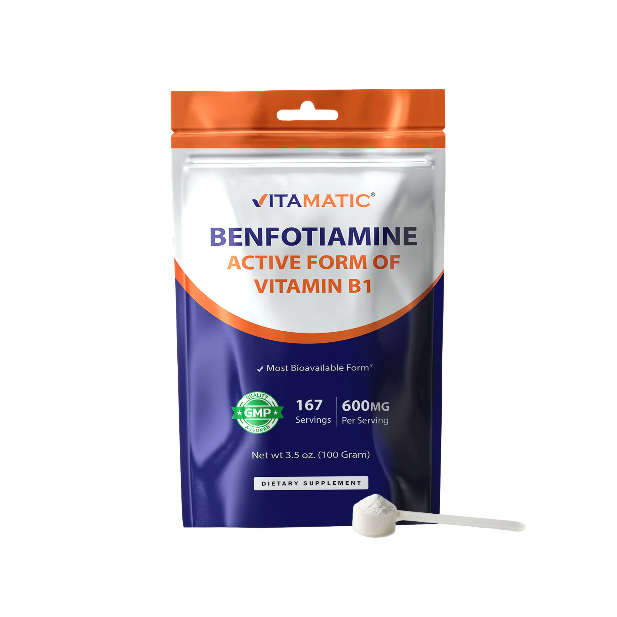 Vitamatic Benfotiamine Pure Powder 600 mg per Serving - 100 Grams - Also Called Fat Soluble Vitamin B1 Healthcare